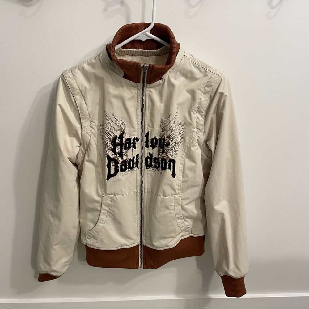 Harley Davidson Bomber Jacket, small, reversible, and becomes a vest.